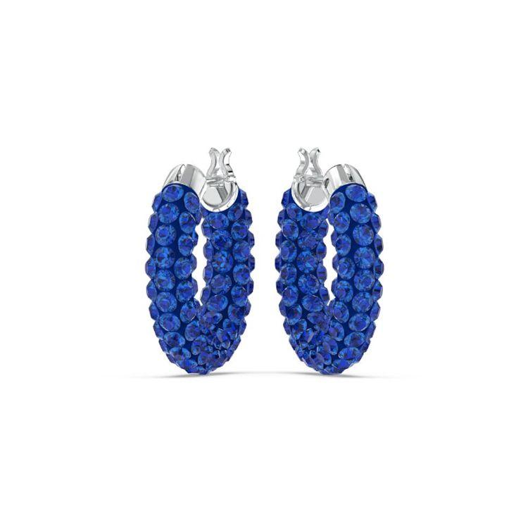 Swarovski Tigris Pierced Large Hoop Crystal Rhodium Plated Earrings Women earrings Blue 5610955 Box (Random Color)