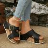Fashion Women's Summer 2025 Slip-On Sandals Buckle Decor Wedge Soft Bottom Thick High Heel Outwear Mom Shoes Ladies Platforms Sandals