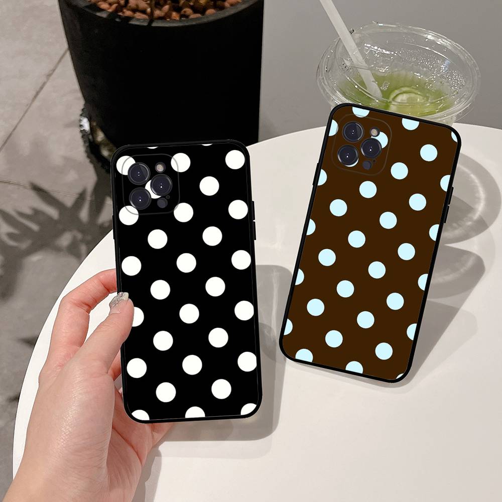 Simple Black White Polka Dot Fit For iPhone 16 15 Promax Phone Case iPhone 14 11 12 High End 13 Pro Silicone