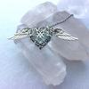 Geometry Silvery Rose Wings Hollow Heart Luminous Stone Pendant Necklace Trendy Versatile Personalized Jewelry Gift