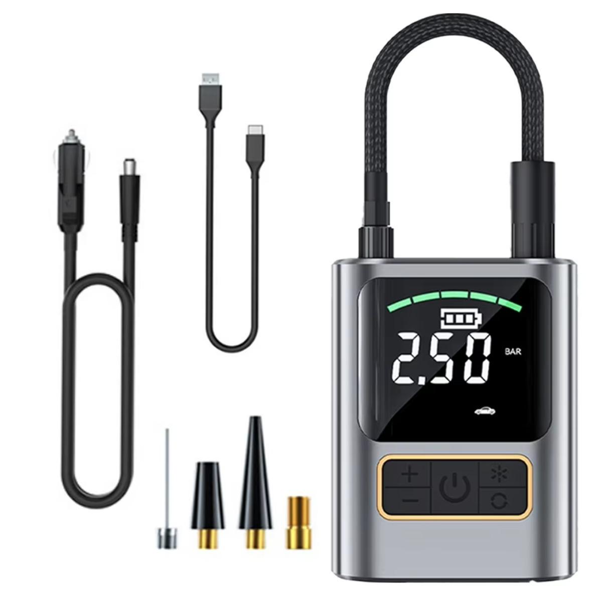 

Электрический воздушный насос, компрессор, перезаряжаемый, высокоточный, автомобильный шинонасос, ЖК-дисплей, портативный воздушный насос для автомобиля, мотоцикла, велосипеда