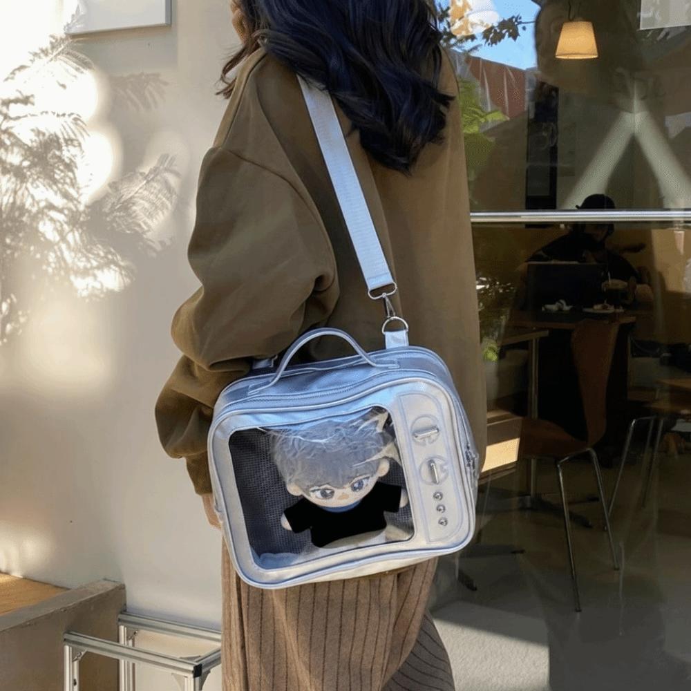 Large Capacity Transparent Layer Ita Bag PU Shoulder Bag Fashion TV Model Backpack DIY