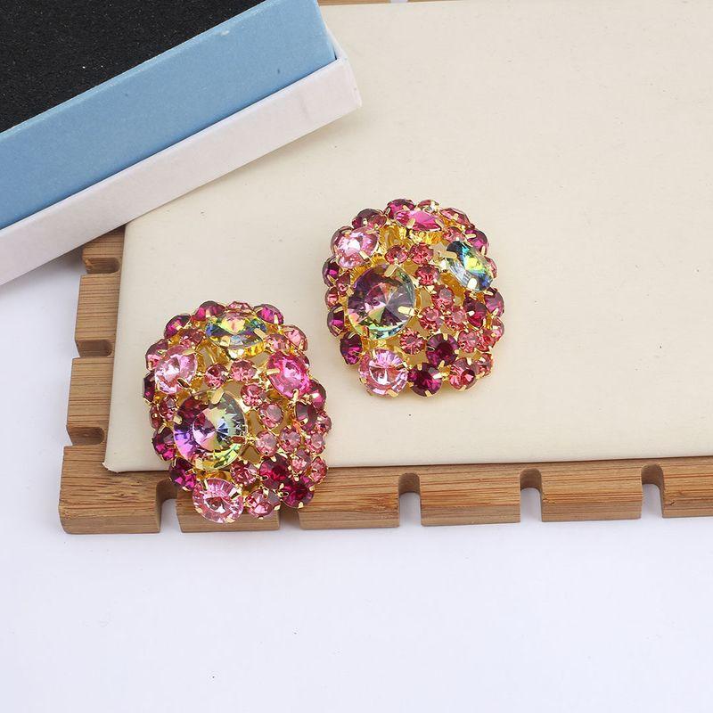 

and American Pink Diamond High-Grade Sense Full of Crystals Exaggerated Earrings Versitile Fashion Trendy Ear Clip Stage Banquet Earless Accessories Pink+Gold
