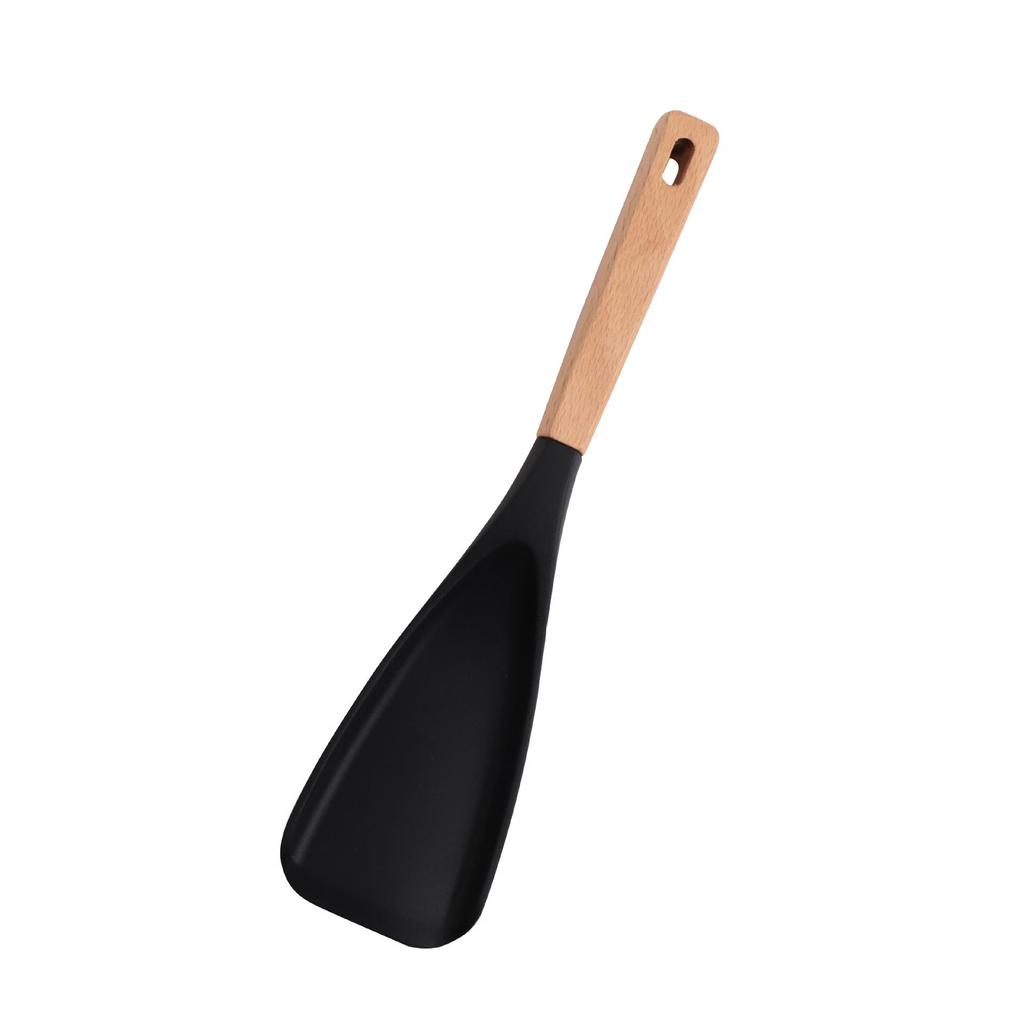 Food-Grade Silicone Spatula with Wooden Handle: Non-Stick, Heat-Resistant Cooking Utensil for Salads, Pans, Rice, and Ice Scooping