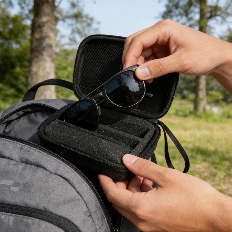 Eyeglasses Travel Carrying Case Scratchproof 2 Slot Sunglass Bag with Straps Shock Resistant Glasses Zippered Organizers