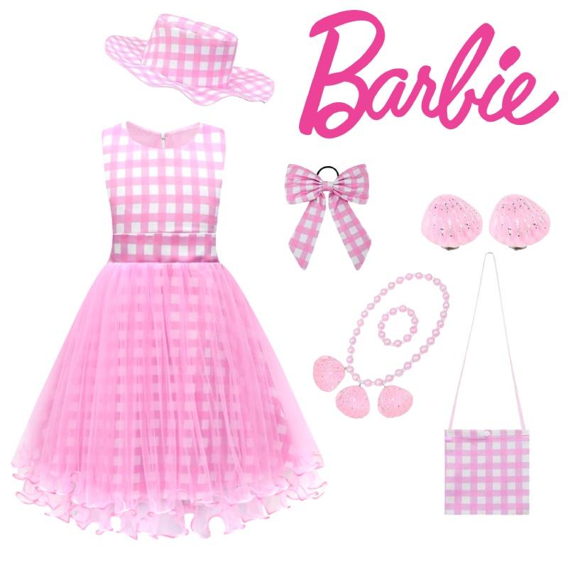 Princess Pink Sleeveless Dress Set With Bag Hat Bracelet Necklace Earrings And Hair Accessories