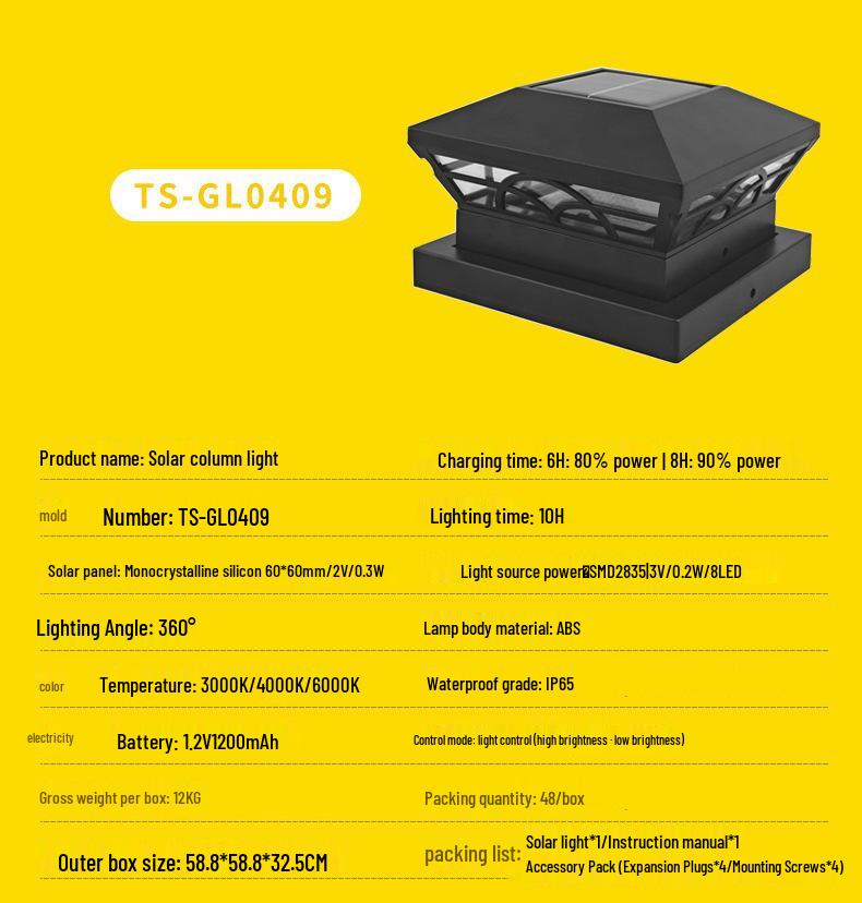 Cross-border Solar LED Courtyard Lights Outdoor IP65 Waterproof Garden Fence Post Lights