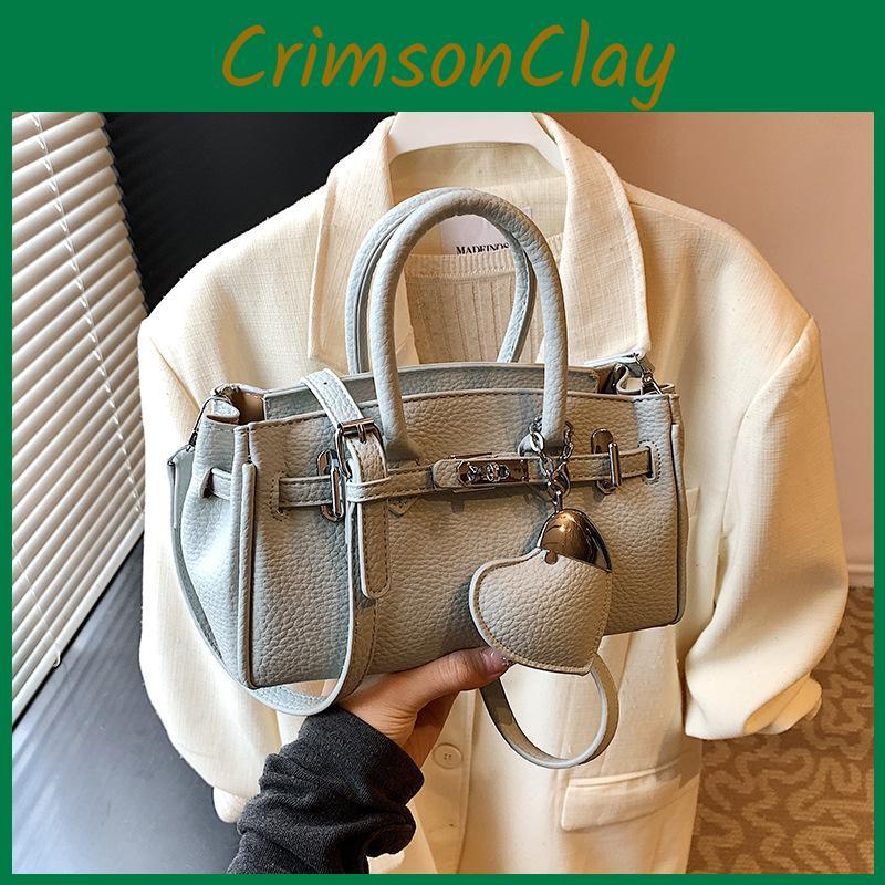 Symbol Heart Pendant Gold Handheld Purse Sewed Detailing Shoulder Office Strap