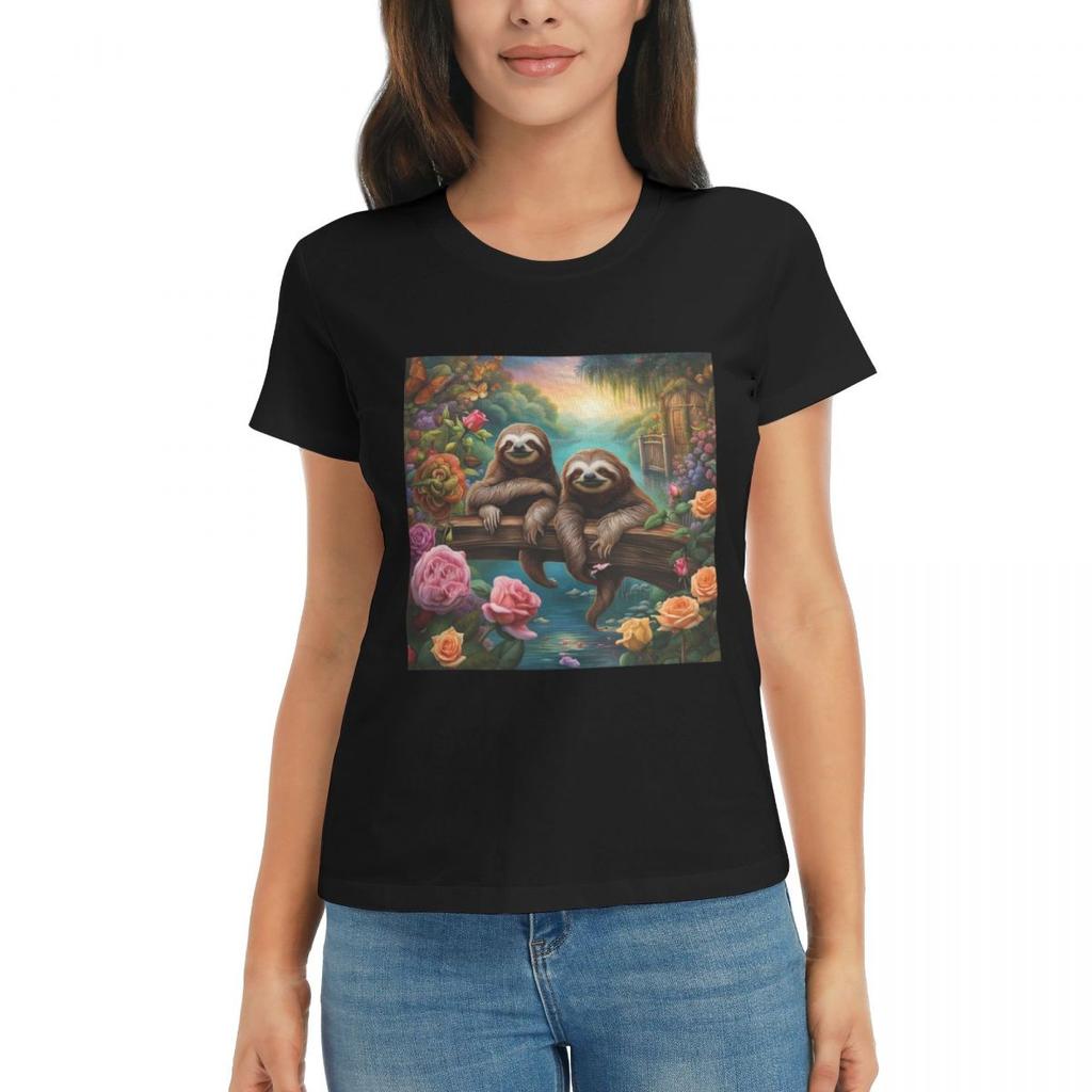 Women TShirt Lovely Sloth Print Summer Short Sleeve Tees Crew Neck Cotton T Shirts Clothes Tops Streetwear