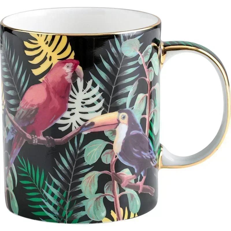 Bone China Mug Parrot Ceramic Coffee Mug Couple Mug Household Teacup Mugs Coffee Cups