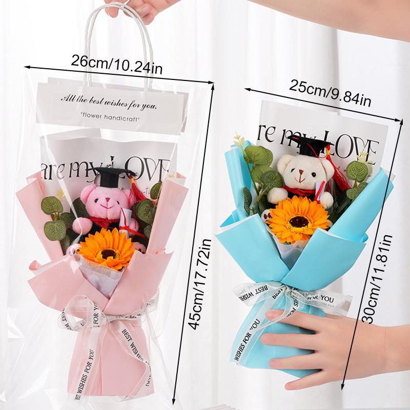 1PC Flower Bouquet Sunflower Party Decor Simulation Flower Hand-Knitted Soap Flower Doctor Bear Graduation Gift Photography Props