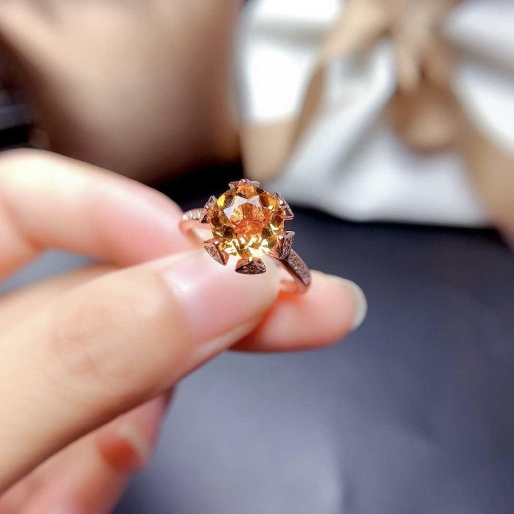 Open Ring Luxury Citrine Women Ring with D Color Moissanite and PT950 Platinum Plating Adjustable