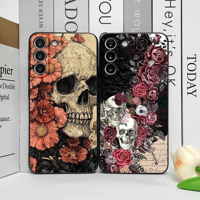 Retro Gothic Night Flower Skull Head Printed Phone Case for OPPO Reno 13 12F 11 10 Pro Plus Find X8 X5 X3 Lite Floral Soft Cover