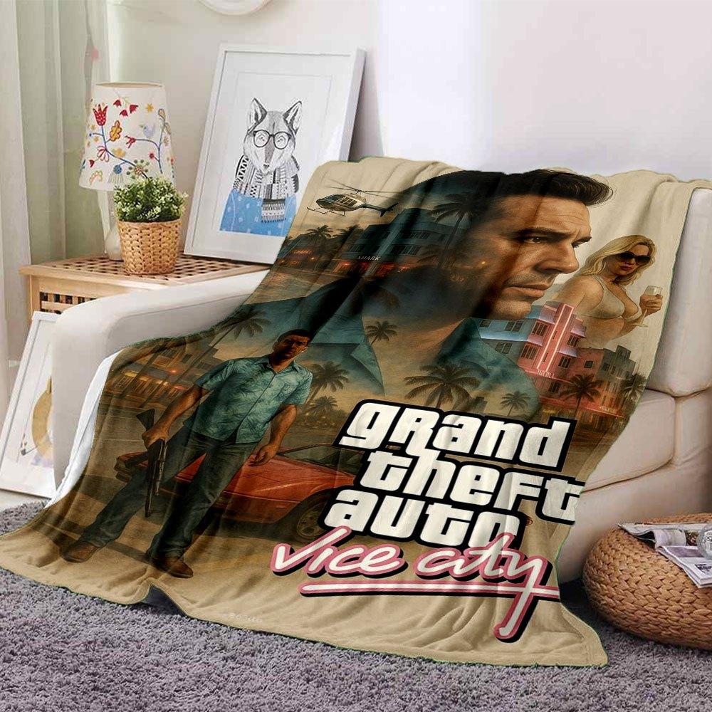 1pc Grand Theft Auto Soft Flannel Blanket with Designer Print A Cozy Blanket for All Seasons, Perfect for the Couch, Bed, Office