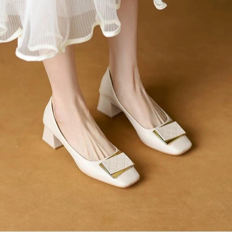 Work Shoes Women's Black New Square Head Thick Heel High Heels Professional Job Interview Not Tired Feet Women's Single Shoes