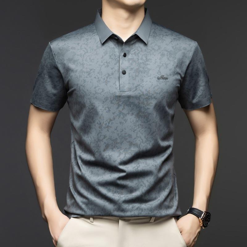 Men S Short Sleeve Ice Silk Polo Shirt Casual Summer Top M серый
