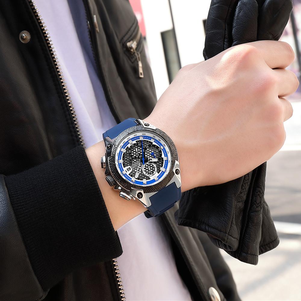 Megir Men Sport Watch Relogio Masculino Blue Silicone Strap Mens Watches Top Brand Luxury Luminous Waterproof Quartz Watch Man