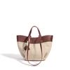 Bag Women's Contrast Color Retro Soft Leather Linen Large Capacity Tote Bag Portable Shoulder Underarm Bag