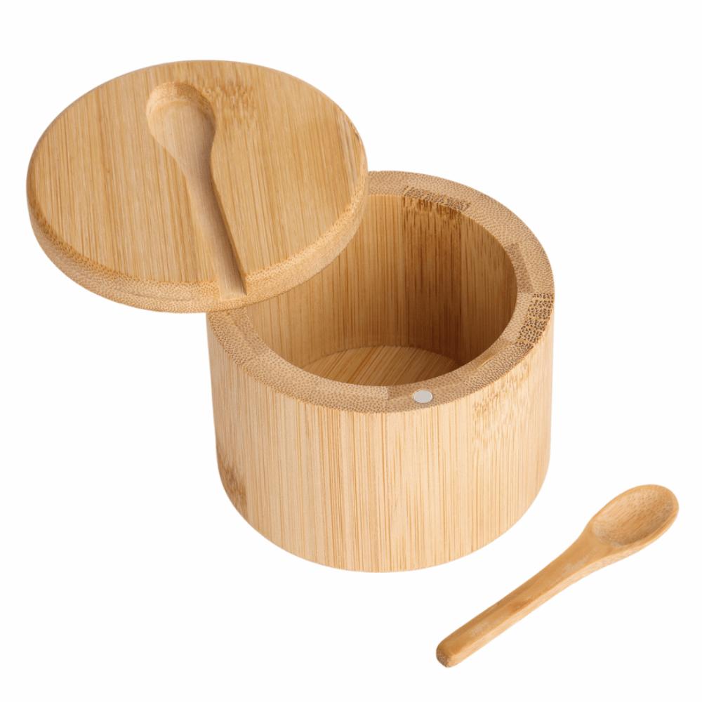 Bamboo Sealed Seasoning Jar Moisture-proof Round Sugar and Salt Container 200ml Swivel Magnetic Closure Spice Tank Home Cooking