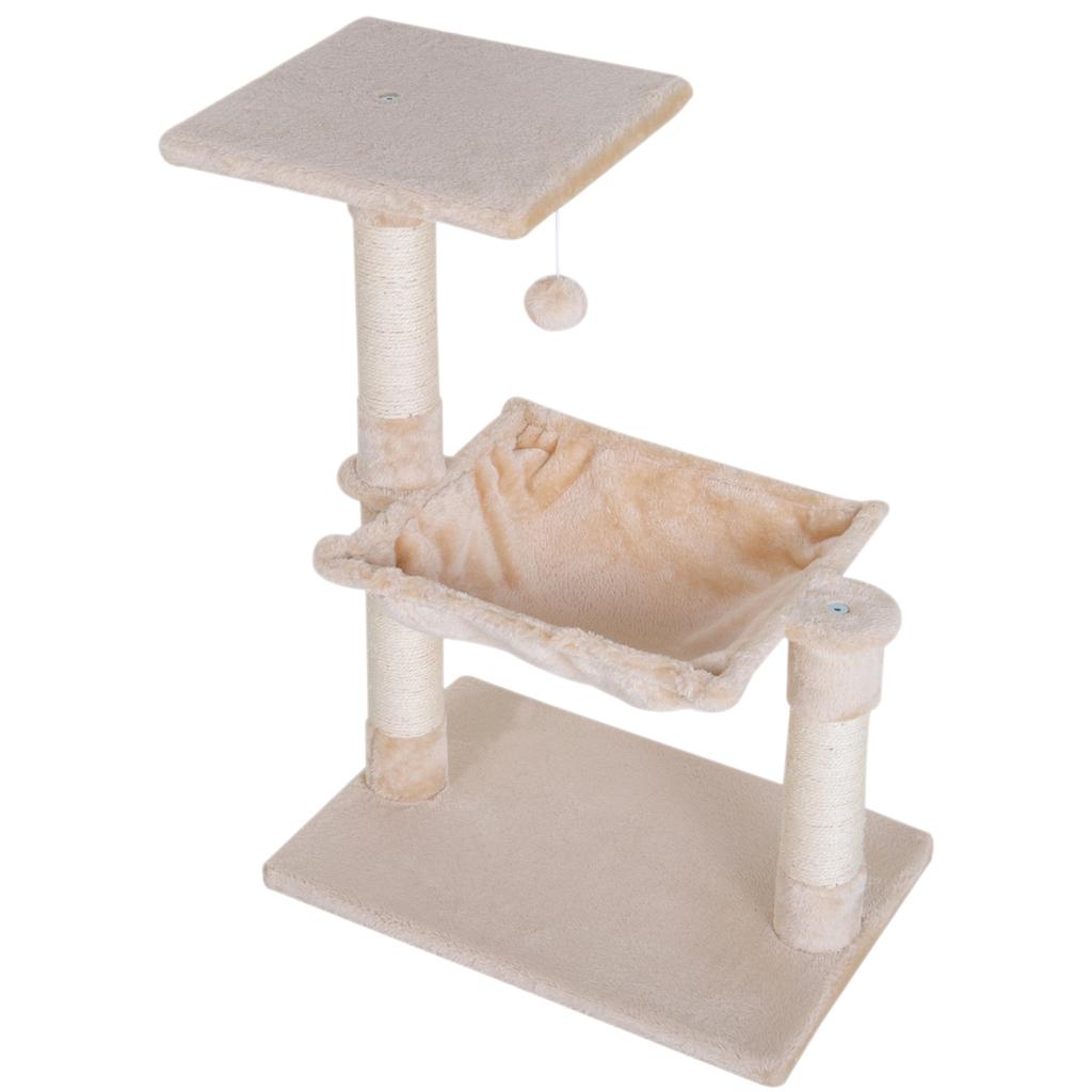 Cat Scratch Post with Bed Cat Tree for Indoor Cats Sisal Scratching Posts Hammock Kitty Activity Centre Beige