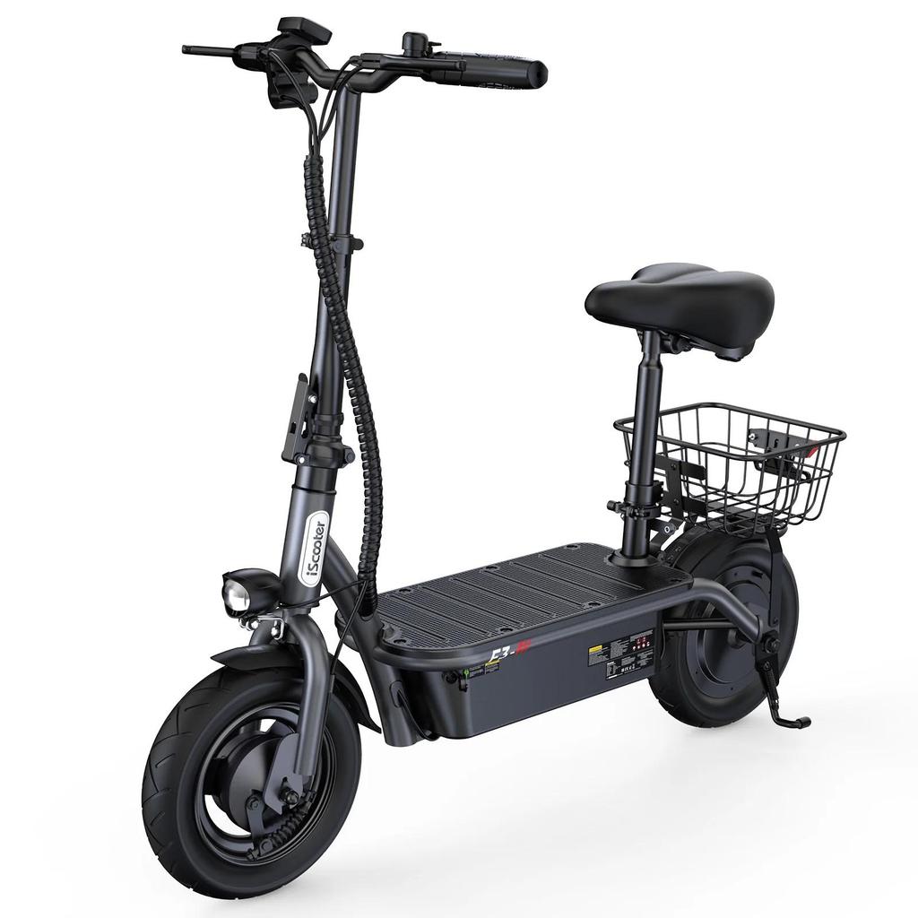 iScooter F3 Electric Scooter, 1000W, 48V 13Ah, Up To 45km/h, 60km Max Range, 10" Pneumatic Tires, Dual Drum Brakes, Foldable E-Scooter for Adults