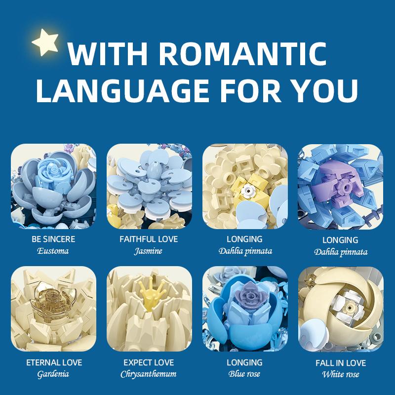 Creative Expert Eternal Moon Flowers Building Blocks Home Decoration Wall Hanging Rose Bouquet DIY Bricks Girls Valentine Gifts