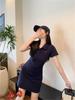 Women's Embroidered Polo Collar Short-Sleeved T-Shirt Dress - Waist-Cinching Slim Summer Long Skirt, Academy Style.
