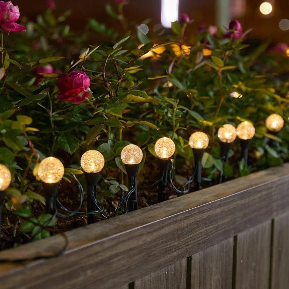 Solar-Powered RGB LED String Lights with 8 Modes15/20/30LED Bubble Ball Ground Lights for Garden Yard Pathway Wedding Decor