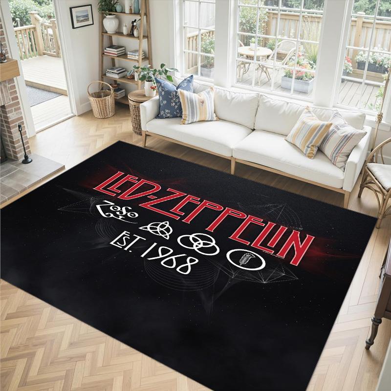 Led Zeppelin Tasarımlı Kristal Kadife Halı Rahat Non?Yatak Odası Oturma Odası Girişi İçin Kaymaz Desenli Halı
