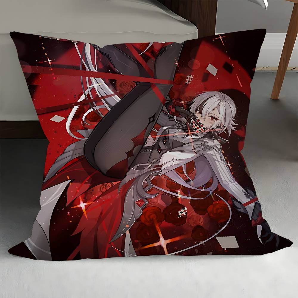 GenshinS Impact Arlecchino Pillow Covers Cartoon Sofa Decorative Home Double-sided Printing Short Plush Cute Cushion Cover