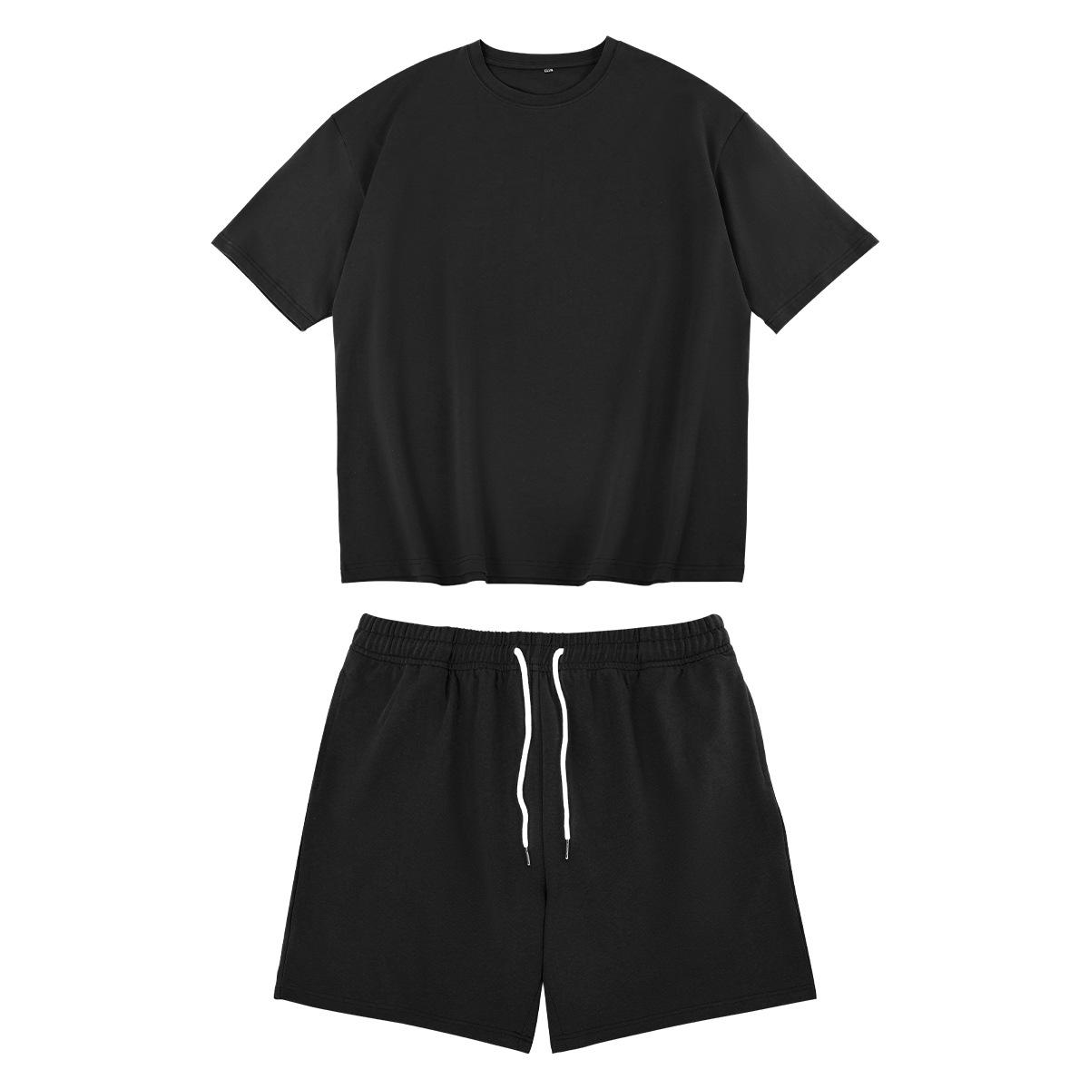 

Повседневный костюм, мужской летний хлопковый однотонный костюм с короткими рукавами и шортами, комплект из 2 предметов XS чёрный