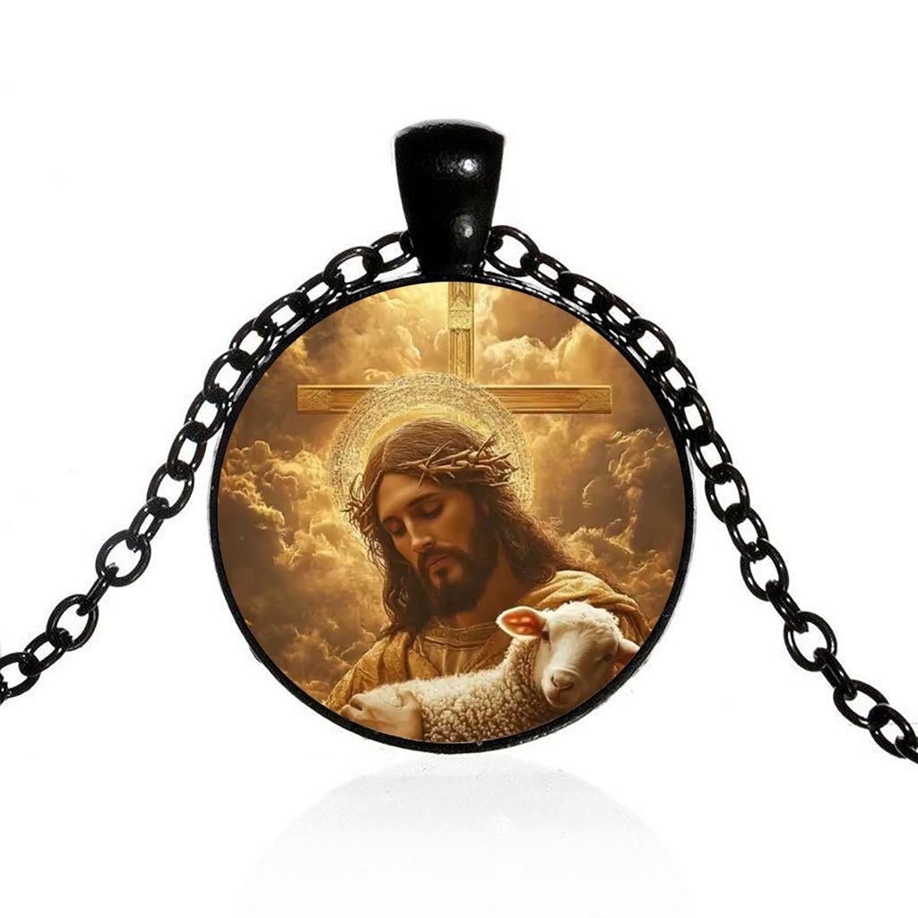 A Jesus Holding the Lamb Necklace Pendant, a Gentle Embrace of Faith, Christian Jesus Glass Pendant Necklace Accessories Suitable for Daily Wear