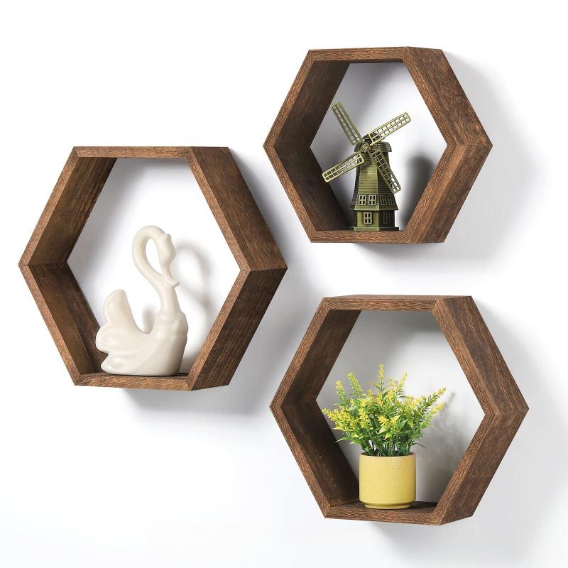 1PC Shelving Wall Hanging Wooden Hexagonal Frame Lattice Succulent Plant Frame Living Room Wall Decoration Top Wall Hanging Frame for Home