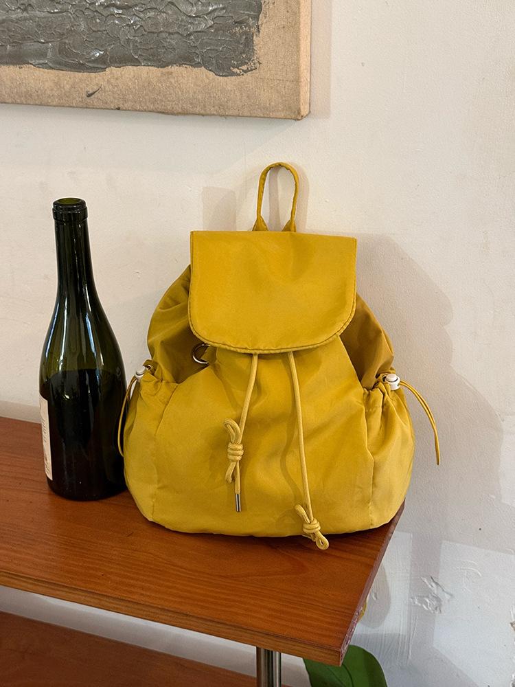 Korean Plaid Drawstring Backpack, New Large-capacity Student Commuting Versatile Backpack, Niche Lightweight Nylon Schoolbag