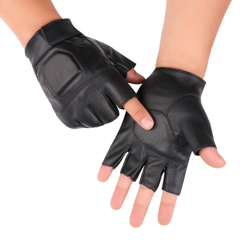 Half Finger Sports Gloves Leather Men's and Women's Leaking Finger Gloves Outdoor Riding Motorcycle Tactical Military Fans Protective Leather Gloves