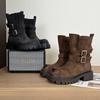 Damenstiefeletten 2025 Herbst/Winter vielseitige Stiefel mit dickem Absatz Vintage Martin-Stiefel im britischen Stil mit Gürtelschnalle