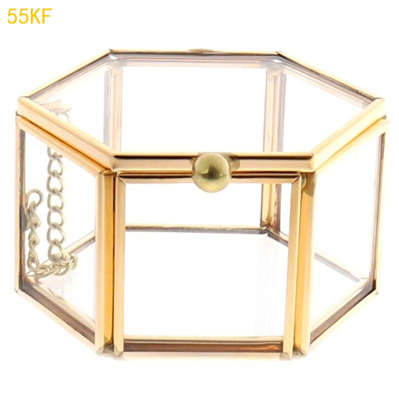 55KF Clear Glass Jewelry Box Jewelry Organize Holder Rings Box Necklaces Earrings Box