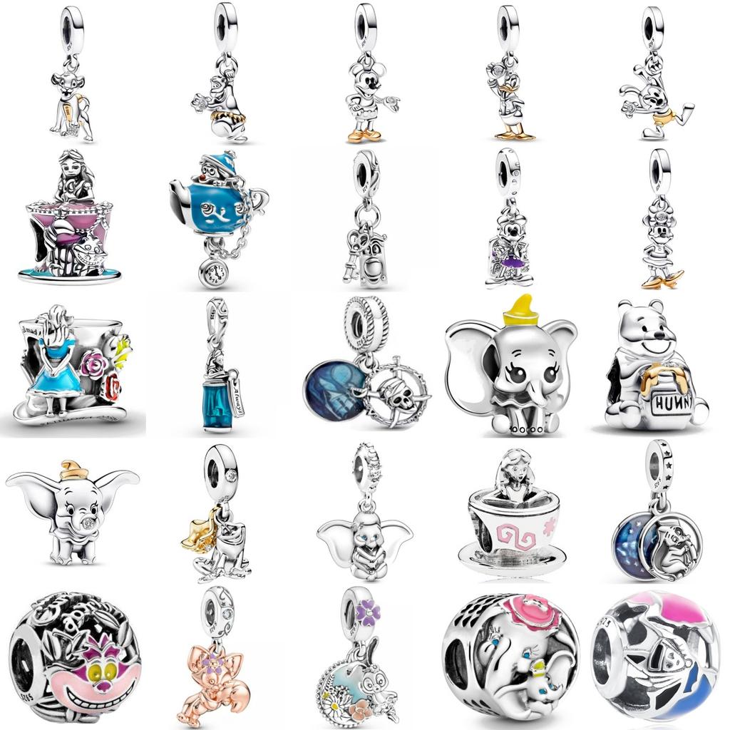 Miniso  925 Silver Dumbo Mickey Mouse Charm Bead DIY Fine Jewelry Bracelet Original Pendant