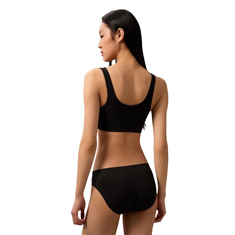 Calvin Klein Ck Kabelloser Herausnehmbarer Polster Leichter Sport Geripptes Tanktop BH Damen Unterwäsche Space-Black QP3365O