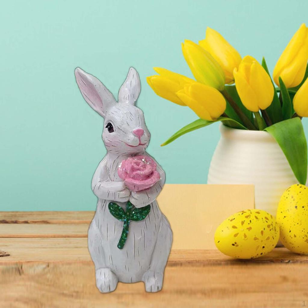 Resin Rabbit Statue Cute Sculpture Artistic Bunny Sculpture,Ornament Bouquet of for
