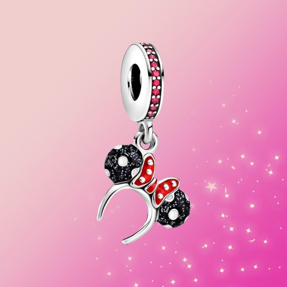 

Серебряный Шарм 925 Мышь Лук Висячий Шарм Красный Блестящий Циркон Подвеска Подходит Оригинальное Модное Ожерелье Женские Ювелирные Изделия Подарок