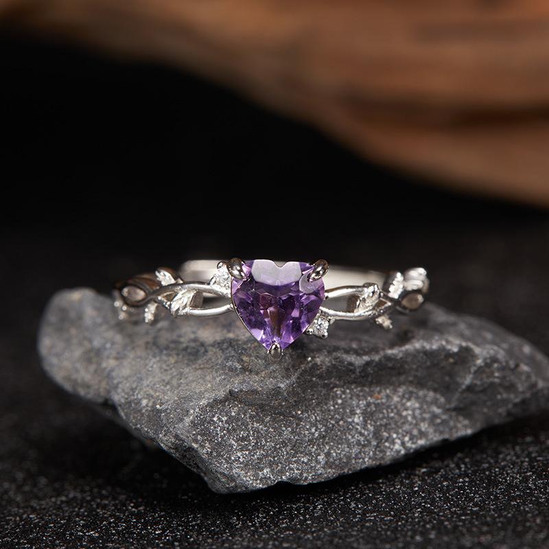 Non-Fading Niche High-End S925 Sterling Silver Natural Topaz Garnet Amethyst Transparent Limestone Colored Treasure Ring For Women