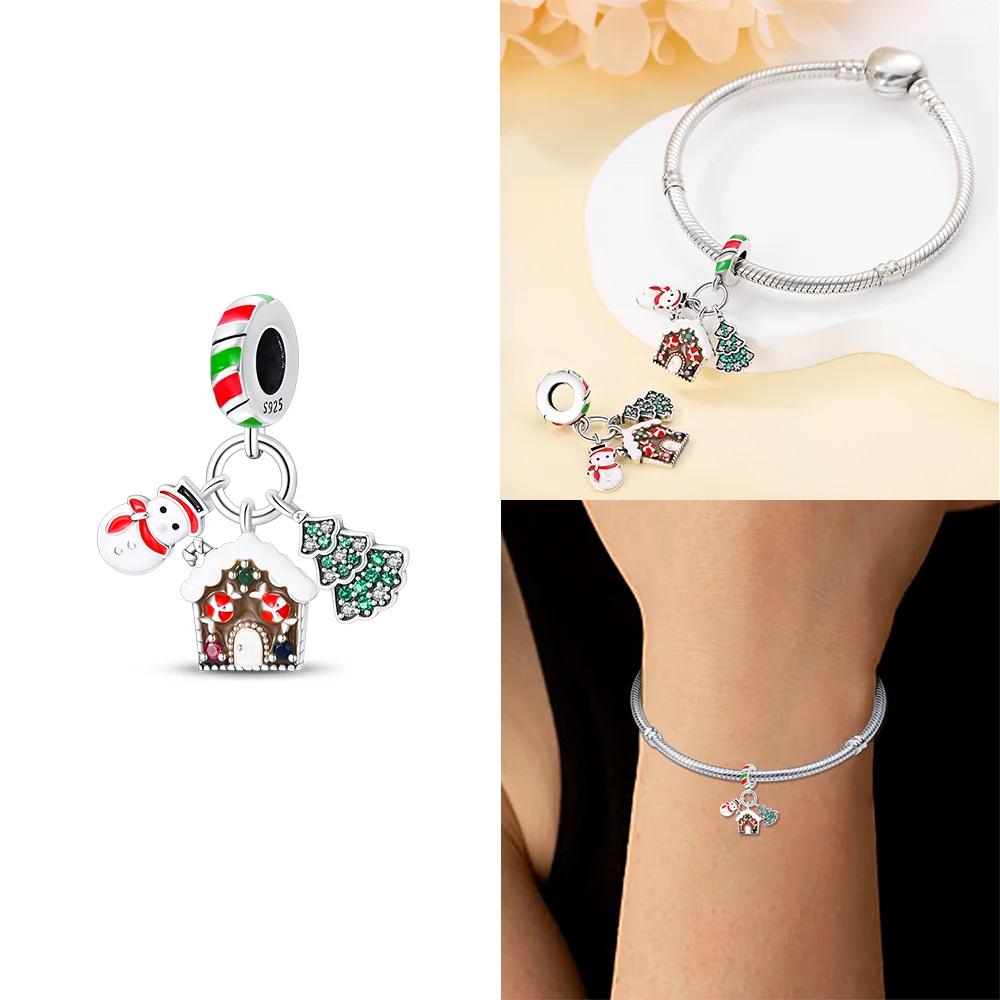 Charms Original Christmas Tree Snowman Red Gift Snowflake Beads Fit Bracelet Copper Jewelry Women Diy Necklace