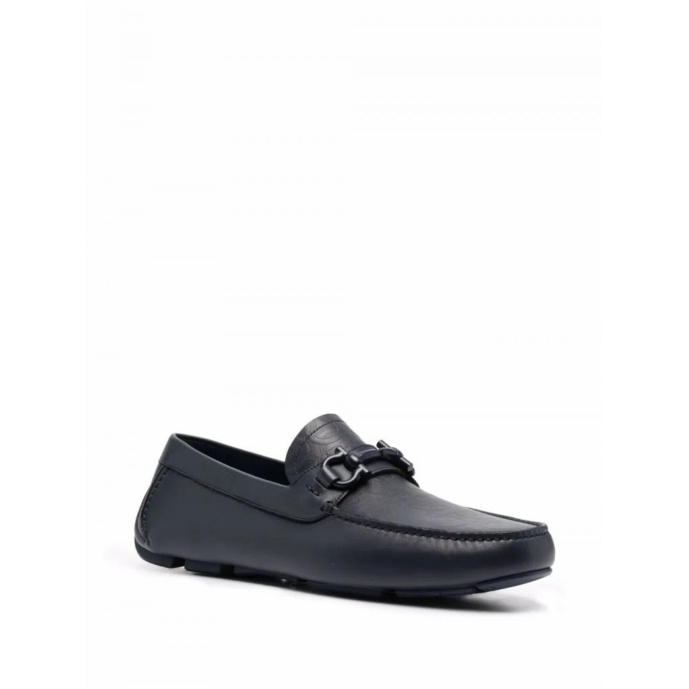 Salvatore Ferragamo Ferragamo Embossed Logo Leather Loafers Blue