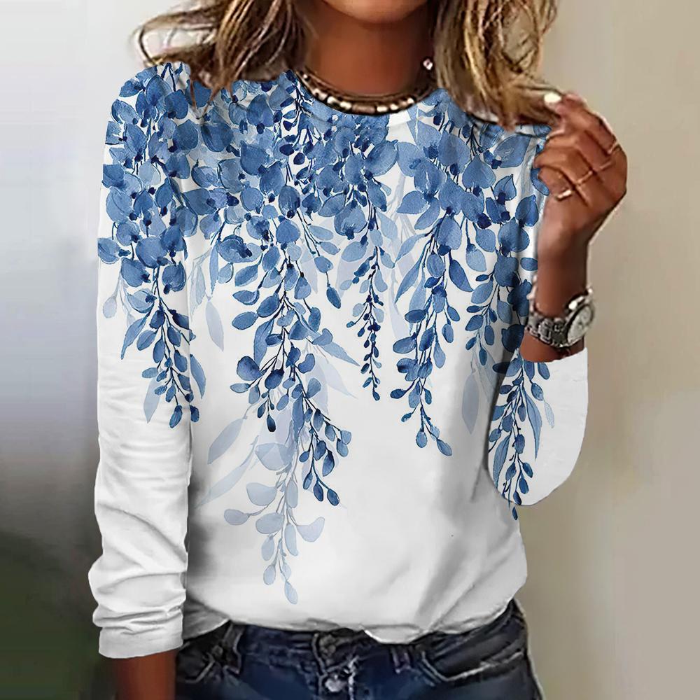 Outdoor Women's T-Shirt Casual Long Sleeve Pattern Print Street Crew Neck Fall Female Oversized Clothing Fashion T Shirts