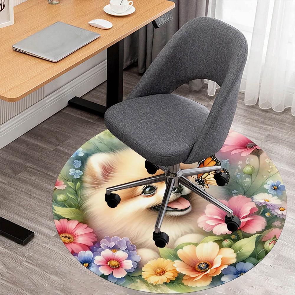 1pc dog flowers butterfly Round Chair mat Area Rug - Non-Slip, Floor Mat for Office, Bedroom, and Indoor Decor c1118157