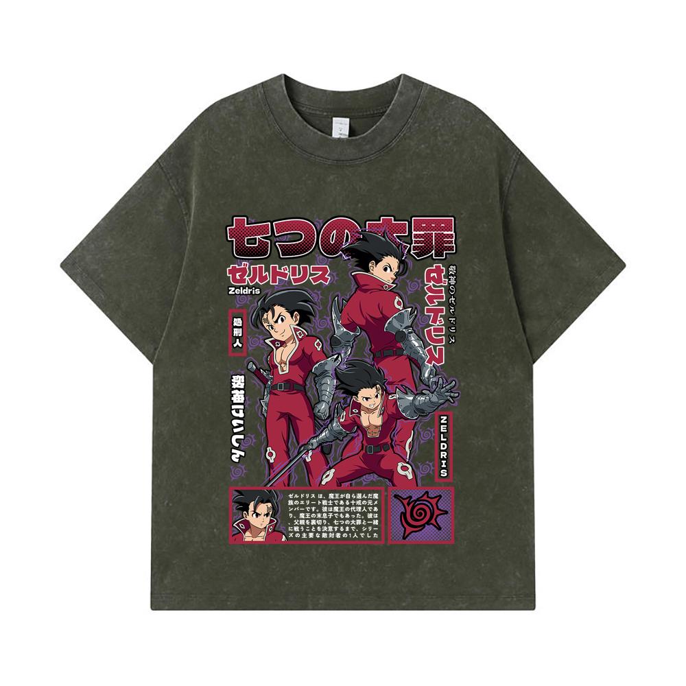 275 GSM Washed T-shirts 100% Cotton Seven Deadly Sins V10 Zeldris Print Unisex Heavy Cotton T Shirt