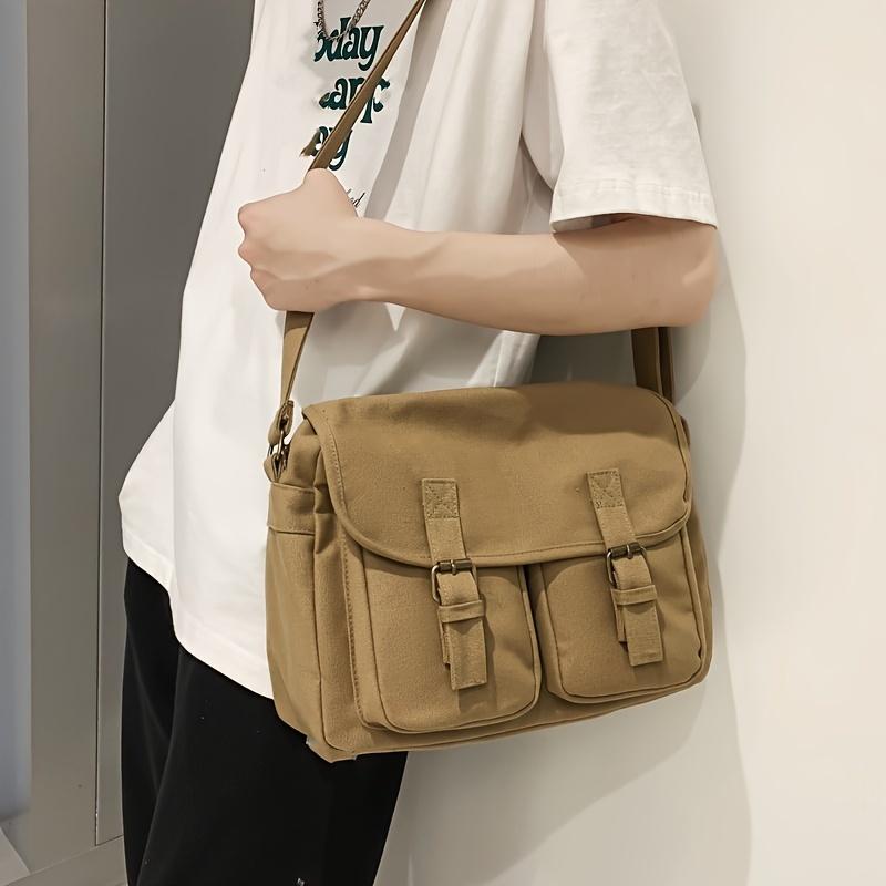 მარტივი ვინტაჟური მესენჯერი მხრის ჩანთა, უნისექსის მსუბუქი ბალთით დეკორი მხრის ჩანთა, რეტრო შემთხვევითი კვადრატული ტილოს ჩანთა სკოლისთვის
