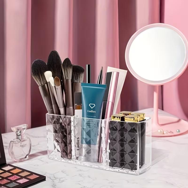 Diamond Patterned Mirror Cabinet Storage Box Clear Acrylic Makeup Storage Box Eyebrow Pencil & Brush Organizer Transparent Cosmetic Holder