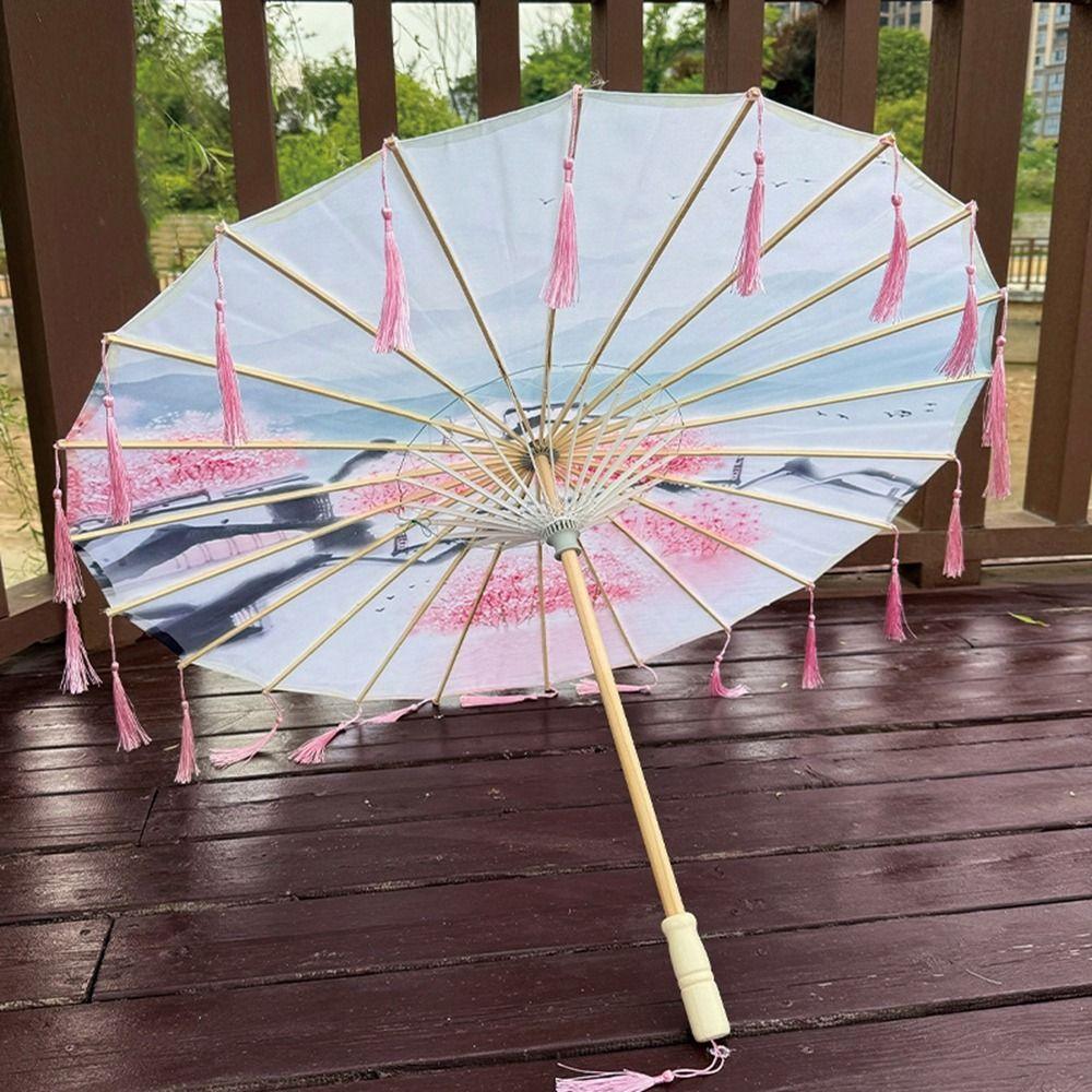 70cm Classical Oil Paper Umbrella Chinese Style Tassel Umbrella Silk Fabric Tassel Umbrella  Girls